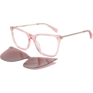 Occhiali vista  Exit Ast6391 cod. colore rosa trasparente lucido + clip on rosso polarizzato Unisex Squadrata Rosa